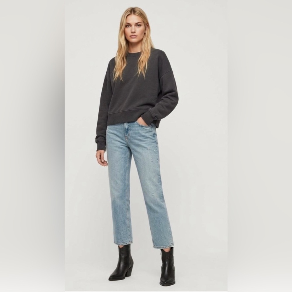 AllSaints Washed Black Semi Cropped Marna Sweatshirt 🖤Oversized